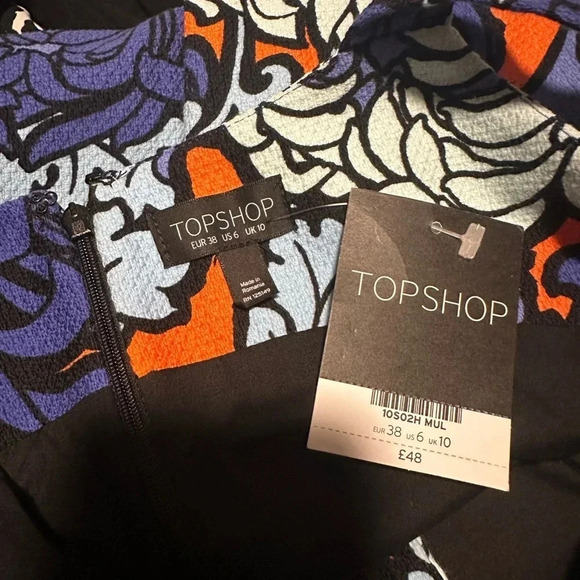 TopShop Mini Dress Womens Blue Floral 70s Style Sleeveless Pleated size 6 NWT - Picture 4 of 4